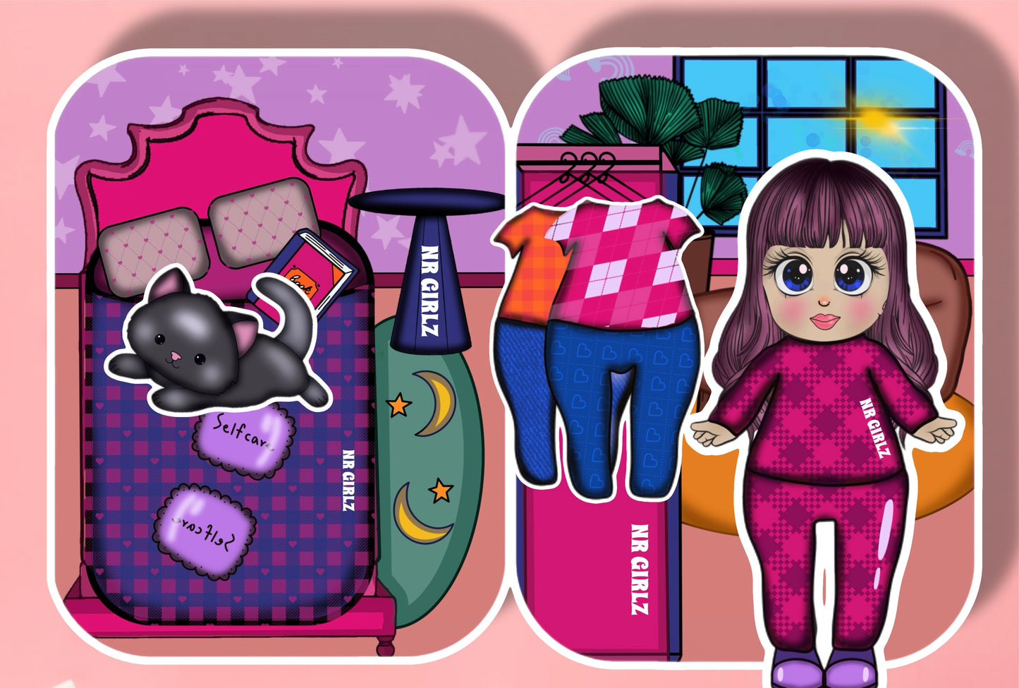 Printable Paper Dollhouse and Doll Set, Printable paper doll and dollhouse for kids
