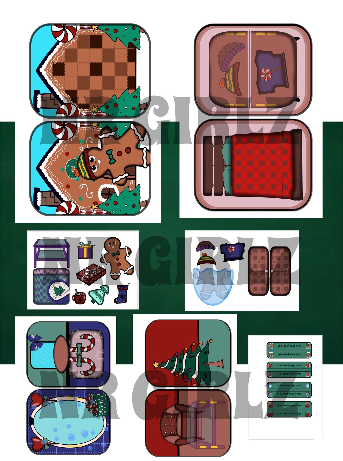 Paper Doll Gingerbread man, Printable Paper House, Christmas Paper House