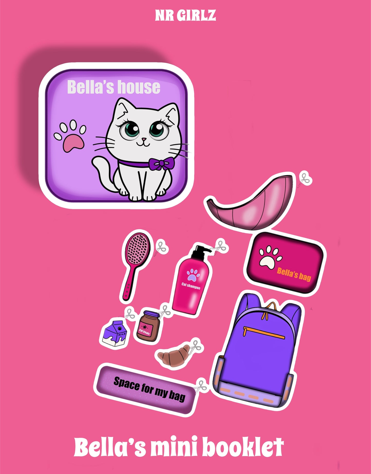 Paper Doll Bella the Kitten, Printable Paper House, Cat Paper House
