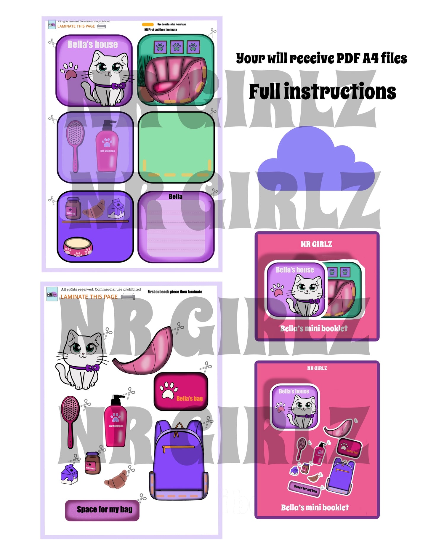 Paper Doll Bella the Kitten, Printable Paper House, Cat Paper House