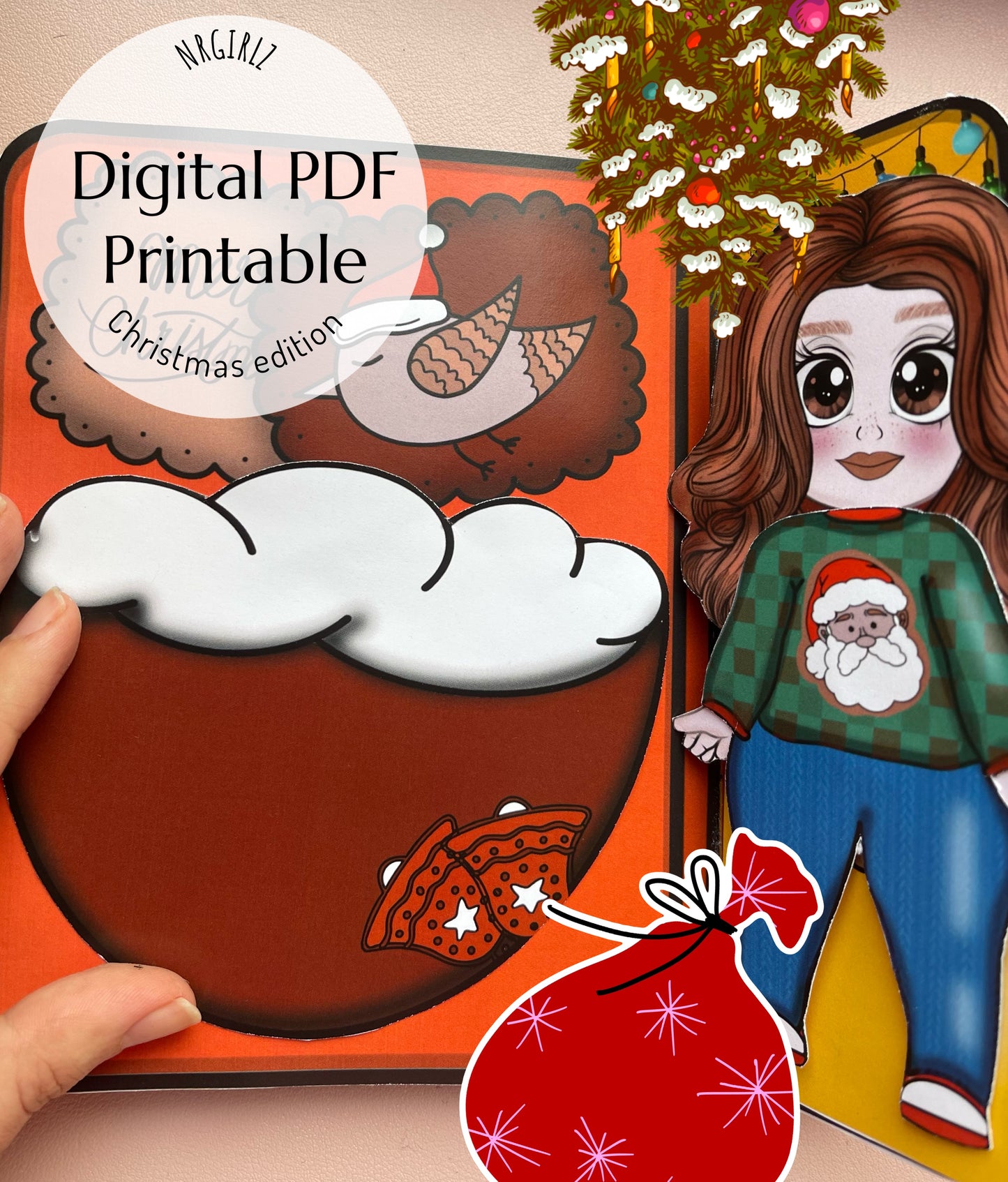 Christmas Paper doll and Printable Dollhouse, Digital Download, Crafts for Kids, Christmas Edition