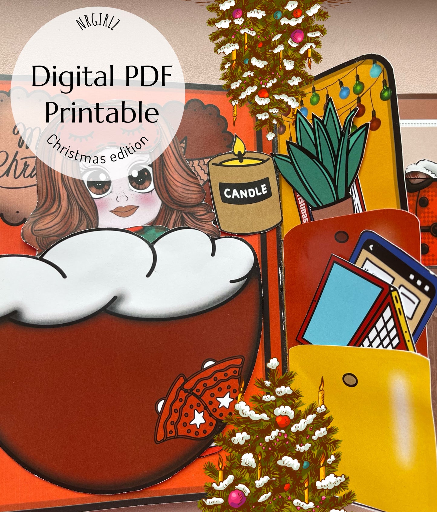 Christmas Paper doll and Printable Dollhouse, Digital Download, Crafts for Kids, Christmas Edition