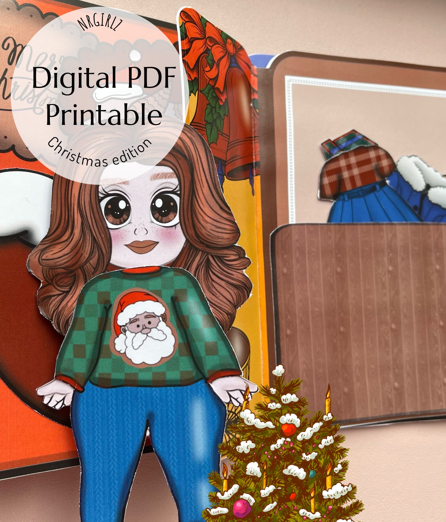 Christmas Paper doll and Printable Dollhouse, Digital Download, Crafts for Kids, Christmas Edition