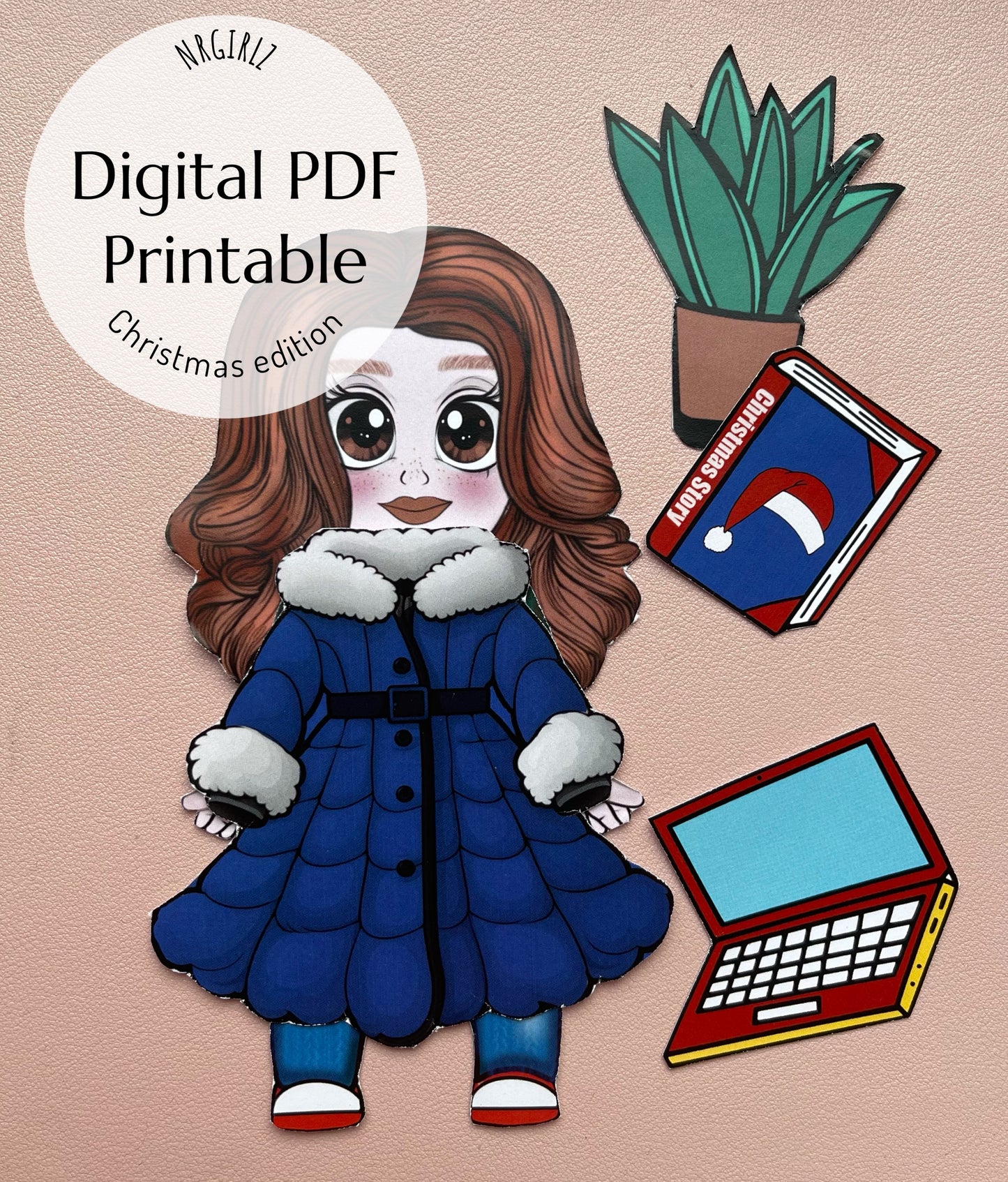 Christmas Paper doll and Printable Dollhouse, Digital Download, Crafts for Kids, Christmas Edition