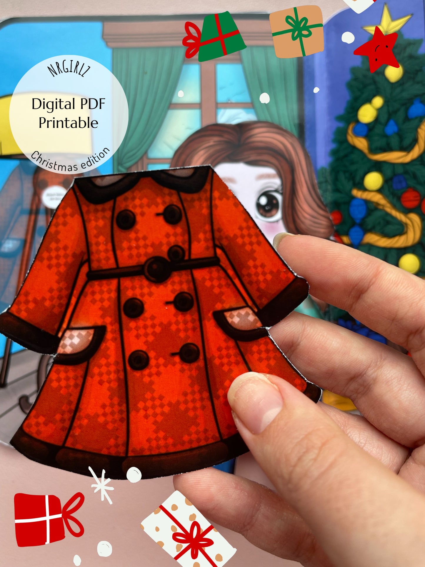 Christmas Paper doll and Printable Dollhouse, Digital Download, Crafts for Kids, Christmas Edition