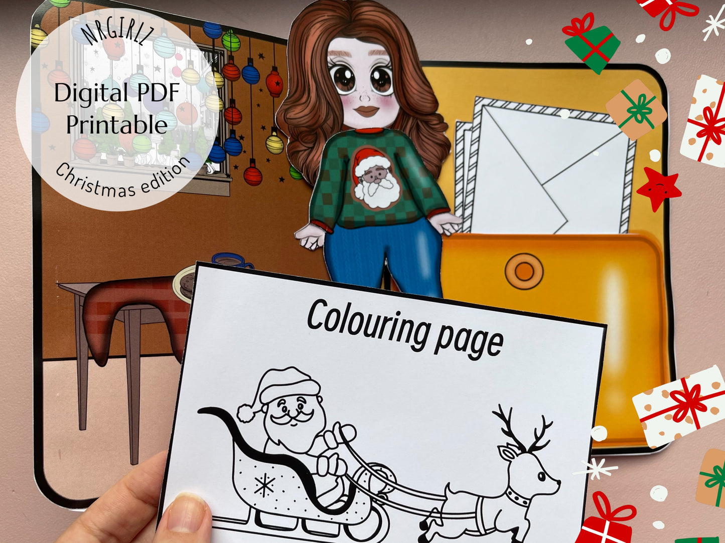 Christmas Paper doll and Printable Dollhouse, Digital Download, Crafts for Kids, Christmas Edition