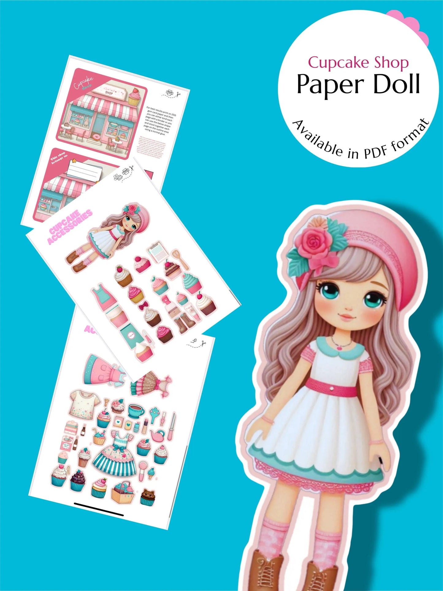 Paper Doll Cupcake Shop Pretend play DIY Paper doll Cute Cupcake edition