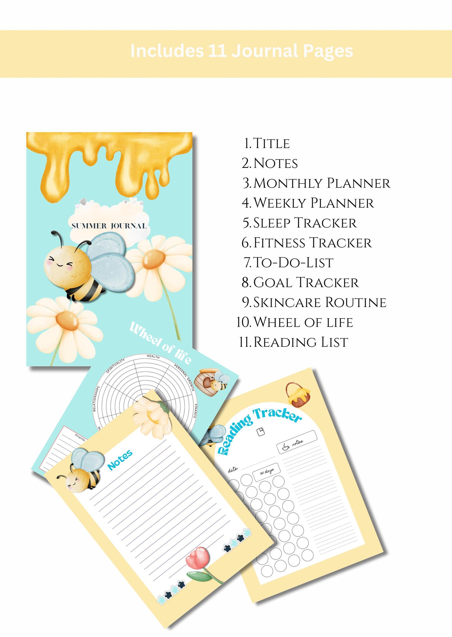 Planner Bee Journal Bundle Busy Bee PRINTABLE Journal Pages PRE-COLOURED Pages Summer Planner Agenda Printable Planner
