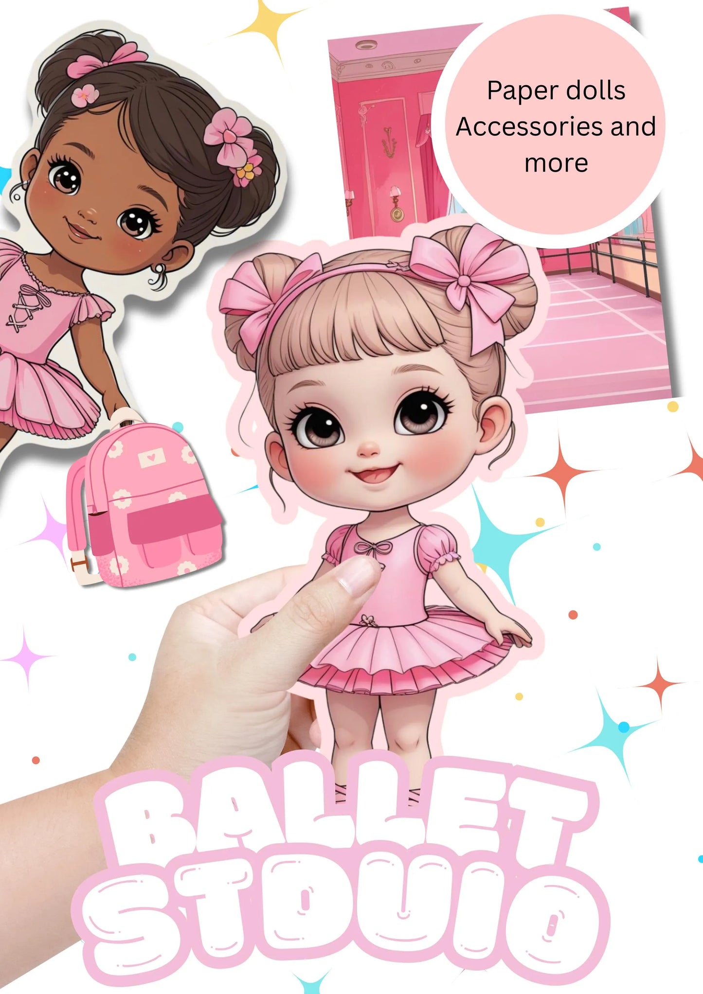 Ballerina Paper Doll Printable Kit – 2 Dolls + Ballet Studios – DIY PDF Cut & Play – Kids Craft – Instant Download