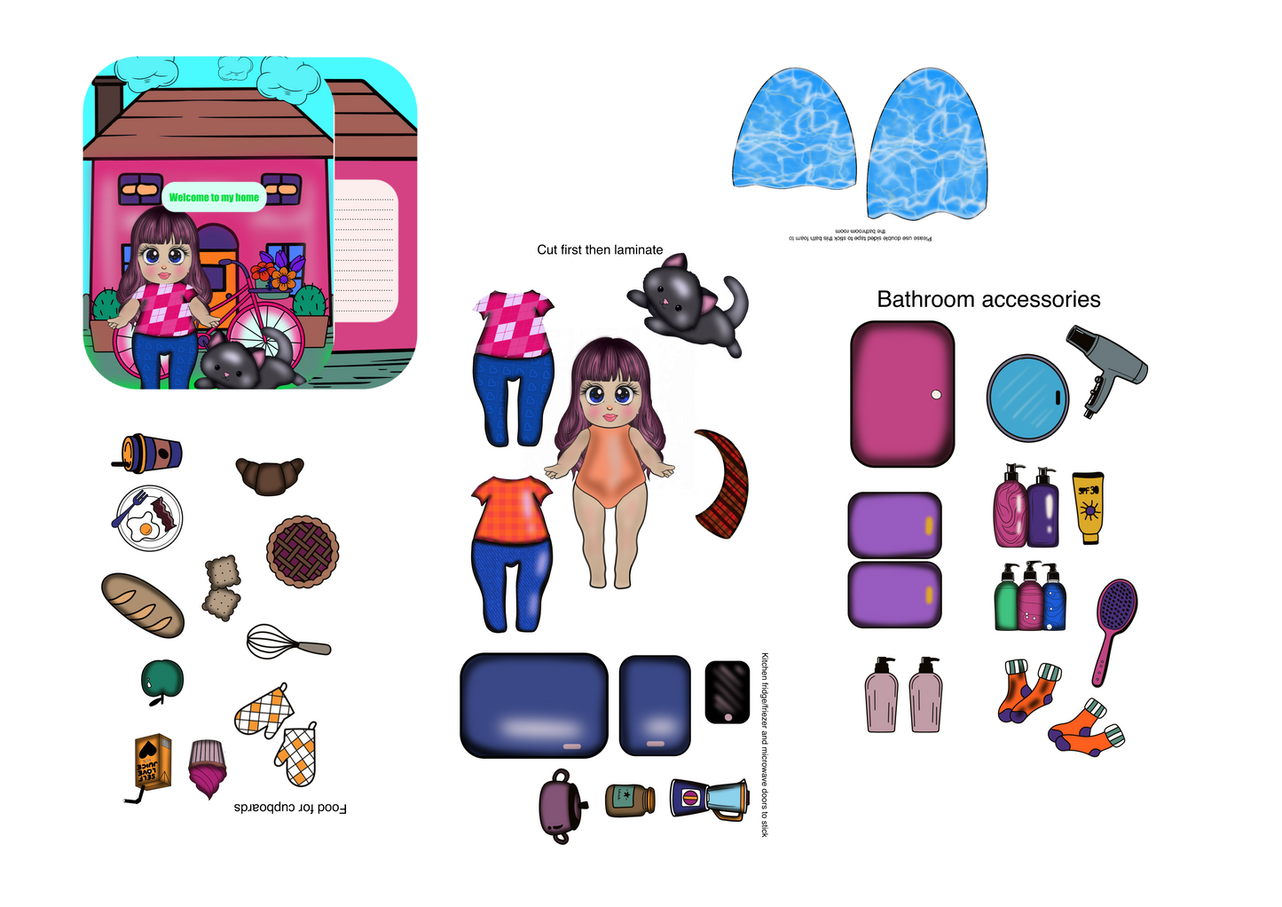 Printable Paper Dollhouse and Doll Set, Printable paper doll and dollhouse for kids