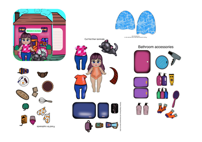 Printable Paper Dollhouse and Doll Set, Printable paper doll and dollhouse for kids