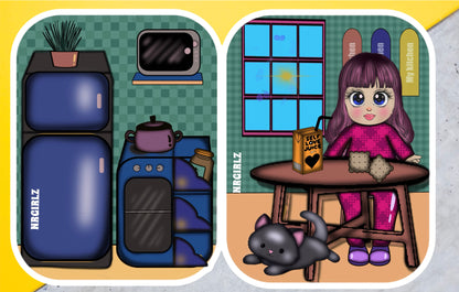 Printable Paper Dollhouse and Doll Set, Printable paper doll and dollhouse for kids