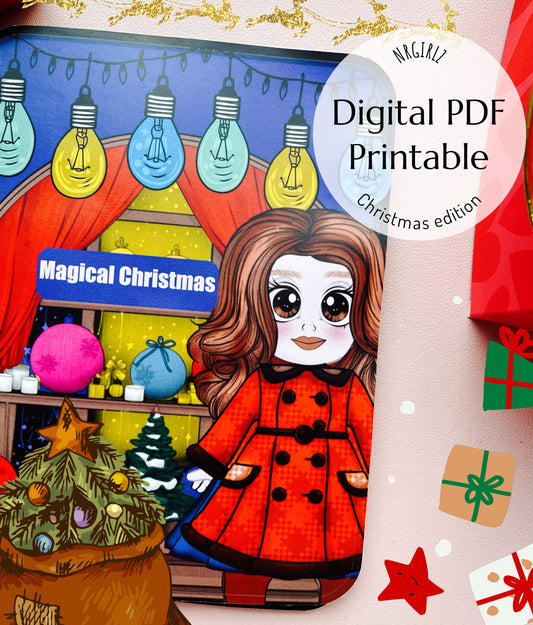 Christmas Paper doll and Printable Dollhouse, Digital Download, Crafts for Kids, Christmas Edition