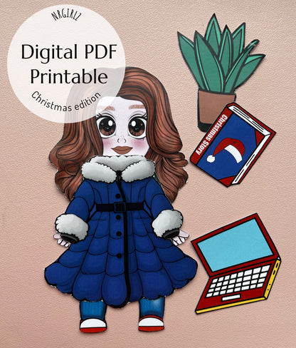 Christmas Paper doll and Printable Dollhouse, Digital Download, Crafts for Kids, Christmas Edition