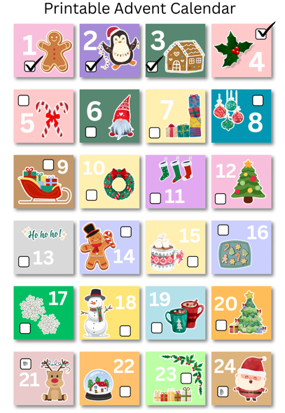 Printable Advent Calendar: 24 Printable Tags and DIY Gift Boxes (PDF A2)