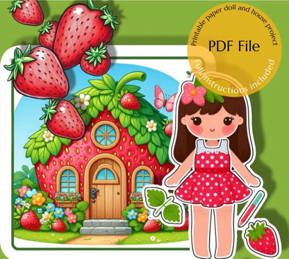 Strawberry Cottage Paper Doll Strawberry DIY pretend play