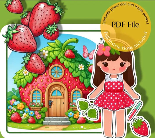 Strawberry Cottage Paper Doll Strawberry DIY pretend play