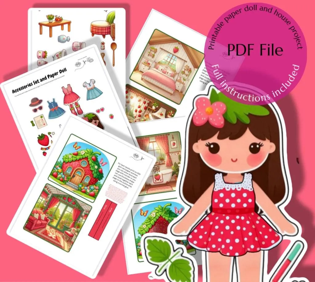 Strawberry Cottage Paper Doll Strawberry DIY pretend play