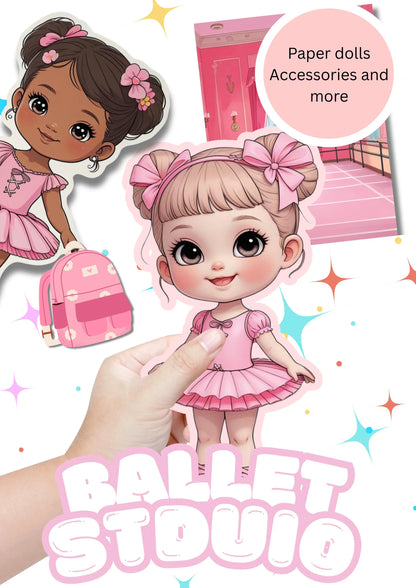 Ballerina Paper Doll Printable Kit – 2 Dolls + Ballet Studios – DIY PDF Cut & Play – Kids Craft – Instant Download